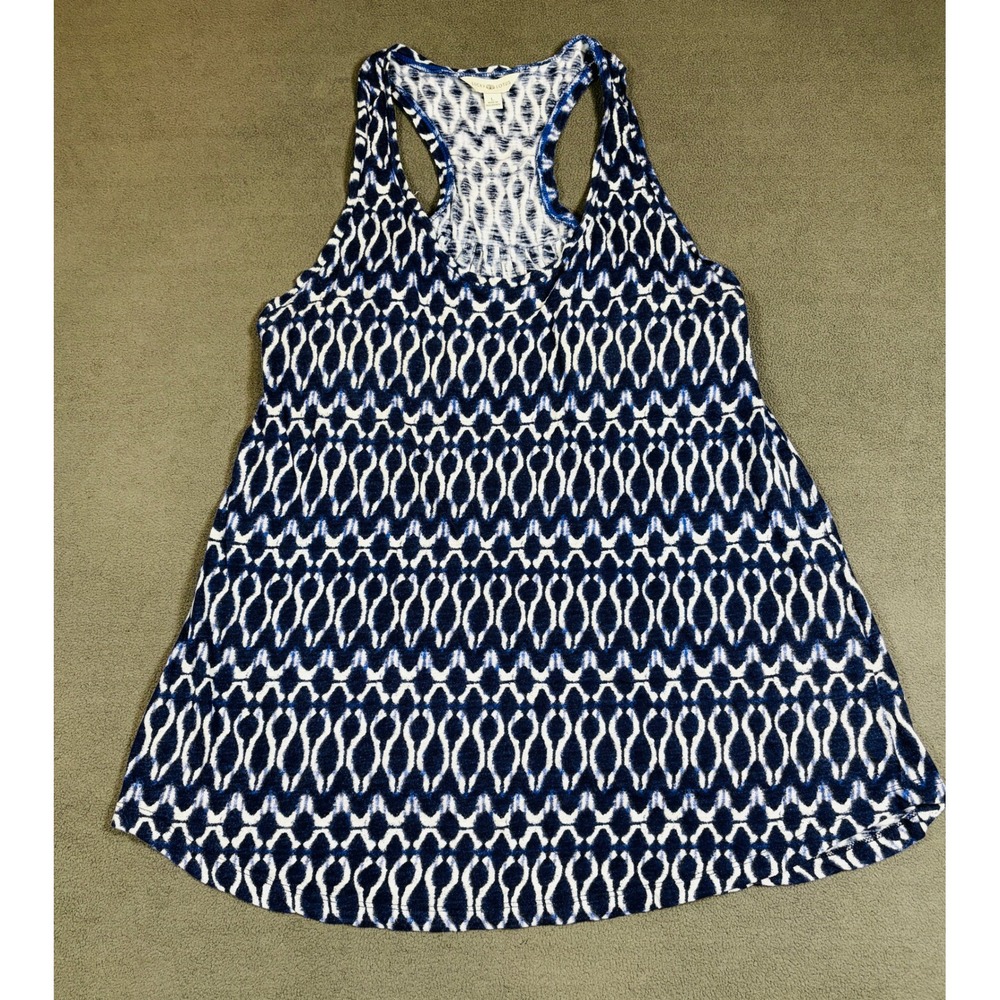 Lucky Lotus Tank Top Womens Large Blue White Geometric Racerback Sleeveless